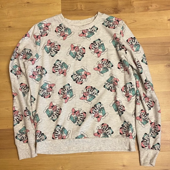 Disney Tops - Women's Juniors Disney Mickey Minnie Mouse Christmas Holiday Sweatshirt LRG 765